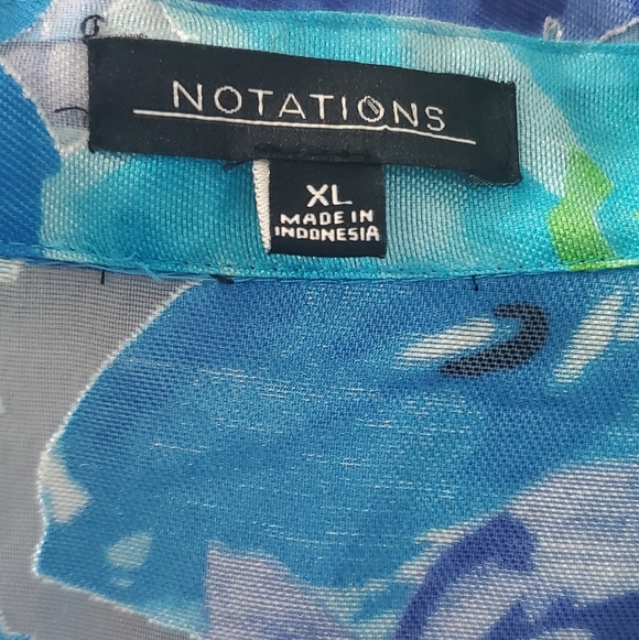 Notations Blue and Green Sheer Floral Shirt 3/4 Sleeves.Sz XL - Picture 2 of 4